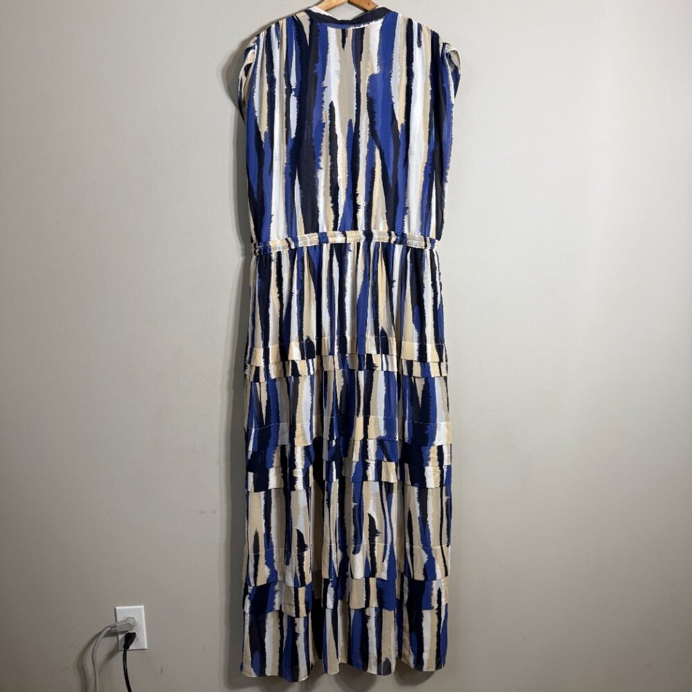 Misa Los Angeles Ulricha Striped Button Up Tiered Maxi Dress Women's Medium Blue - Picture 11 of 16